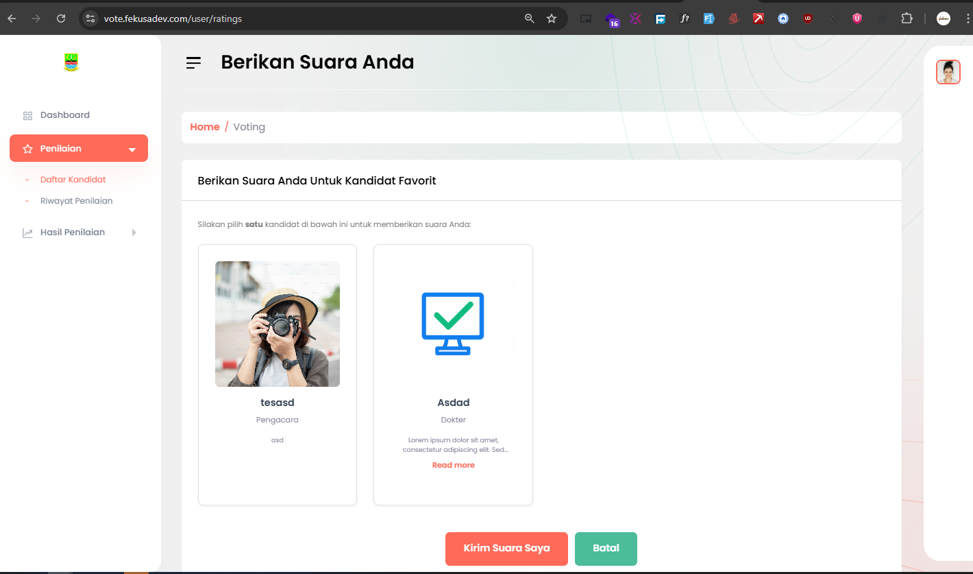 VoteApp: Aplikasi E-Voting Laravel untuk Penilaian Kandidat Berdasarkan Profesi